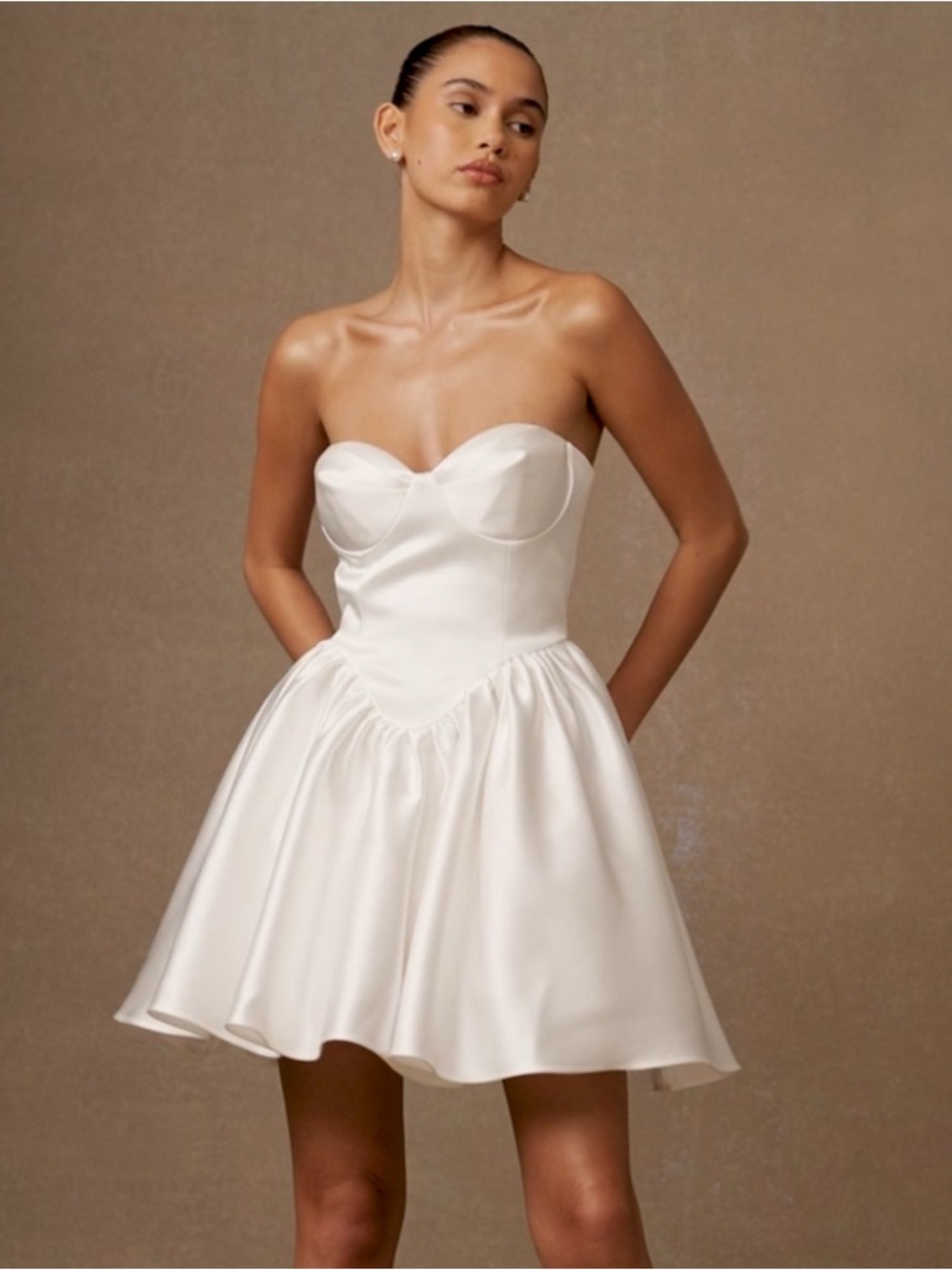 Meshki White Strapless Sweetheart Satin Mini Dress